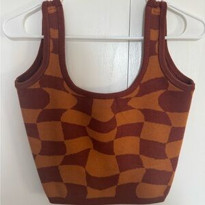 Trendy Checkered Crop Top in Brown and Tan